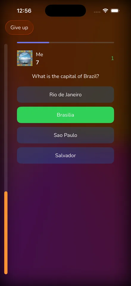 The screen after a correct answer