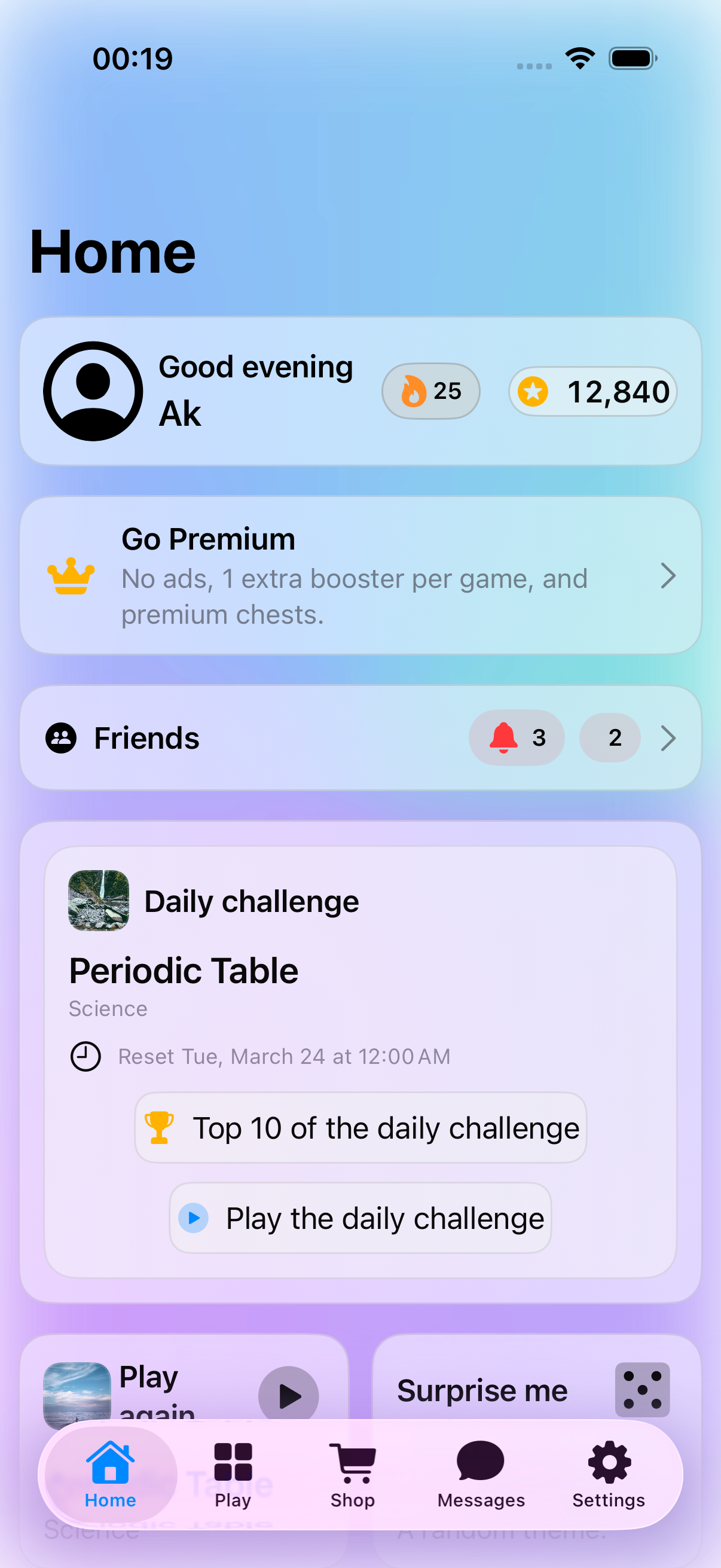 Quiz Tempo home screen