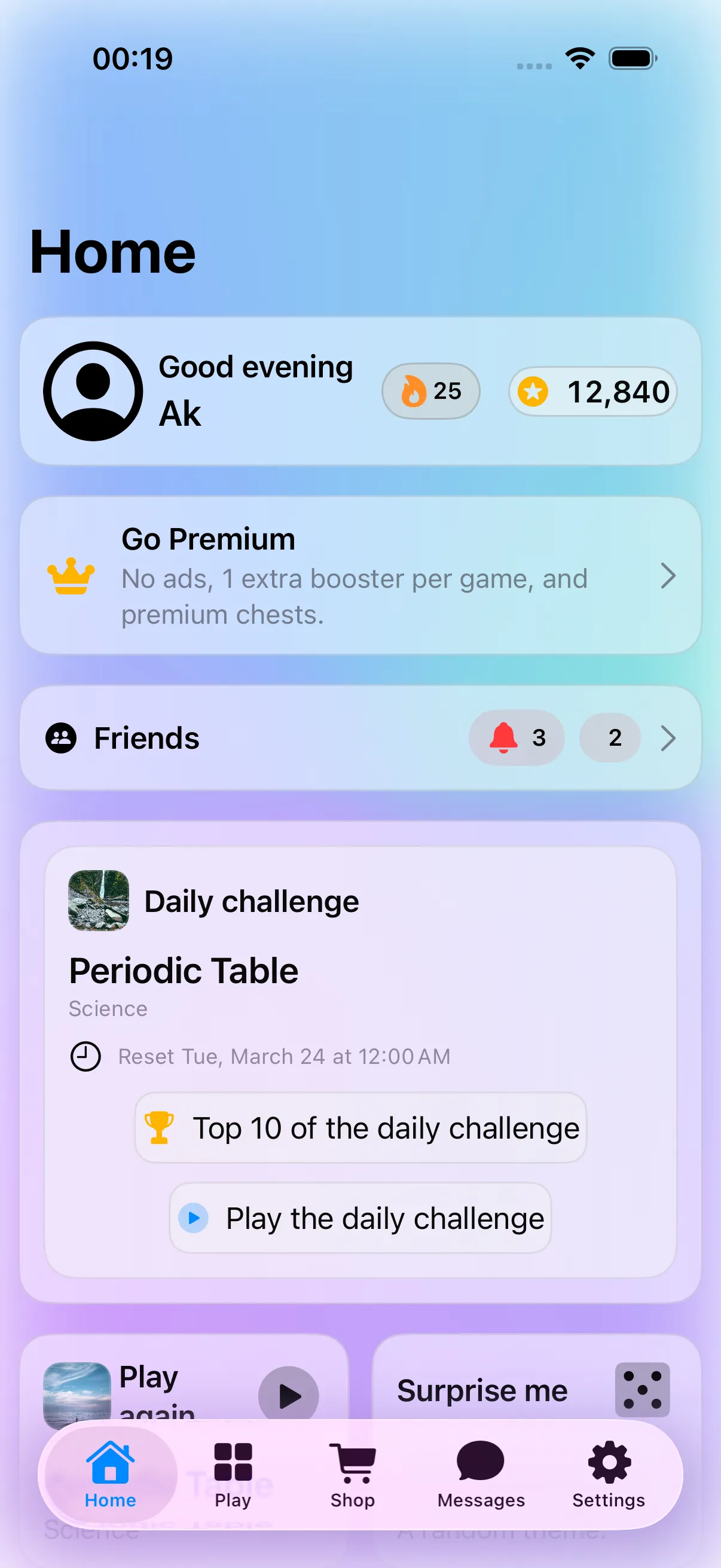 Quiz Tempo home screen